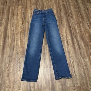 Levi's Ribcage Straight Jeans Women's 24 Button Fly Straight Leg Dark Wash Denim